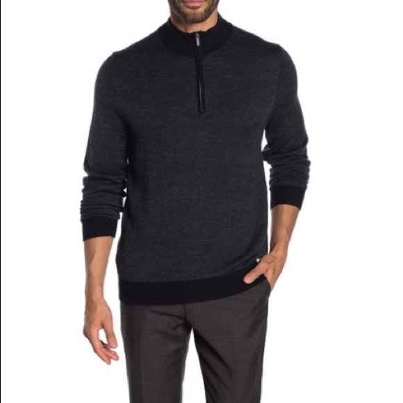Toscano Dark Navy Mock Neck 1/4 Zip Sweater